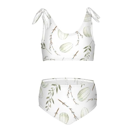 Easter Eggs Willow Branches Girls Swimsuits 2 Piece Leaf Swimwear Bikini Set Beach Bathing Suit for Summer Girl Kids 7-8T Multicolor