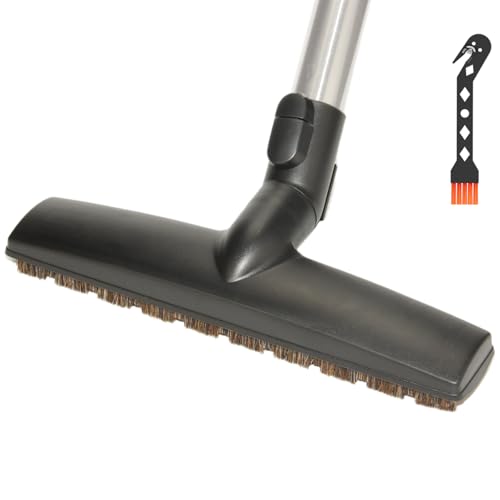 Portek 12' Hard Floor Brush Replacement Compatible with Miele Vacuum Cleaners, Upgraded Horsehair Bristles Floorhead Vacuum Attachment with Wheels, Ideal for Hardwood Cleaning, 2.5' Low Height, Black