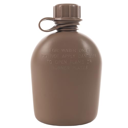 Rothco 3 Piece 1 Quart Plastic Canteen - Lightweight Outdoor Camping Survival Water Bottle, Coyote Brown