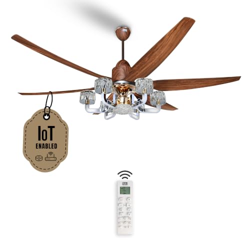 Image of KUHL Centauri 6 1670mm BLDC Ceiling Fan with Chandelier & Remote | 37W Power Saving (Upto 65%) | High Airflow & Low Noise | Smart IoT | Reverse Mode | Free Installation | 5Year Motor Warranty (Teak)