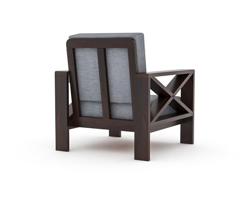 Image of Sheesham Wooden 1 Seater Sofa for Living Room | Rosewood 1 Seater Cushion Sofa X-Legs | Solid Wood Sofa Set for Lounge (1 Seater,Walnut Finish)