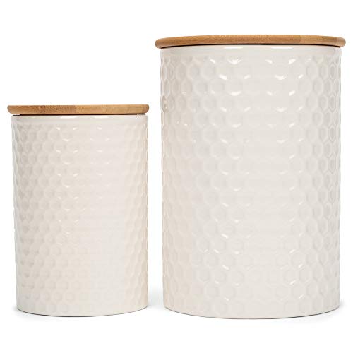 Transpac Creamy White Embossed Honeycomb 6 X 8 Dolomite Decorative Tabletop Canisters Set 2 #TOP4