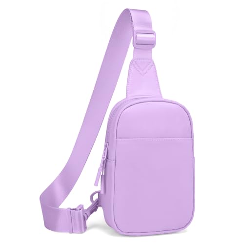 Small Sling Bag for Women Men Two-Way Zipper Crossbody Bag Fanny Pack Lightweight Chest Bag for Outdoors Lavender