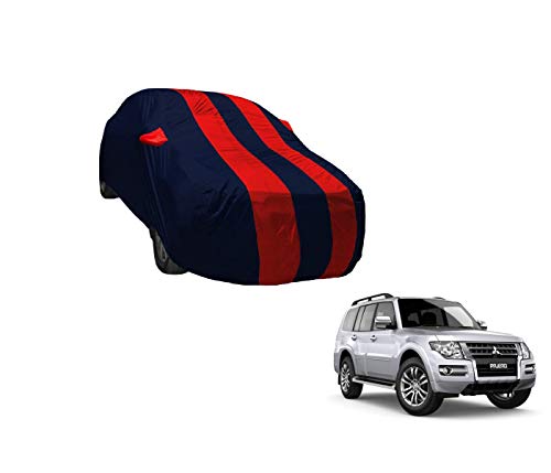 Image of Auto Hub Car Cover Compatible with Mitsubishi Pajero Old with Weather Proof, Mirror Pocket, Triple Stitched, Pajero Car Cover- Navy-Red