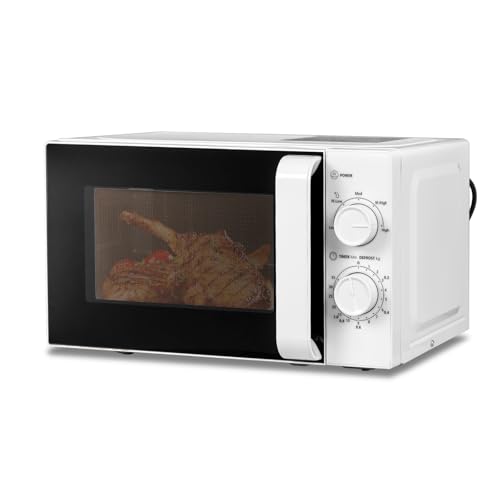 Smad 20L Solo Microwave Oven 700 W Compact Manual Microwave with 5 Power Levels 35-Minute Timer Defrost by Weight and Time LED Light White