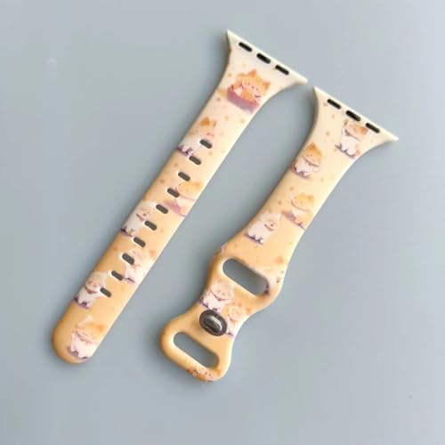 Image of Slim Cute Cartoon Band Printed Compatible with Apple Watch Bands 49mm 46mm 45mm 44mm 42mm 41mm 40mm 38mm Women, Silicone Adorable Printed Fadeless Pattern Design Strap for iWatch Series 11 10 9 8 7 6 5 4 3 2 1SE Cat