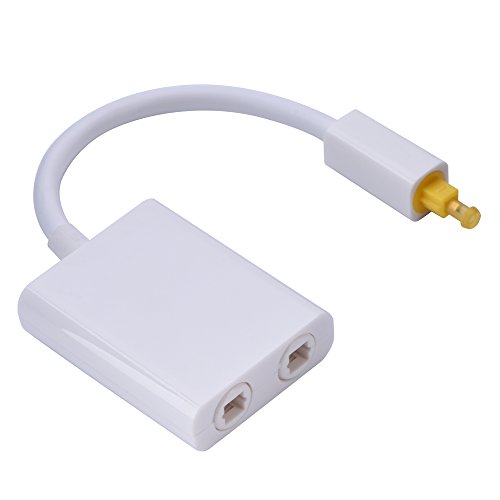 1 in 2 Out Digital Optical Audio Splitter, Dual Port 24k Gold Toslink Adapter with Vibration Dampening & Low-Jitter Fiber for Home Theater CD/DVD Setup