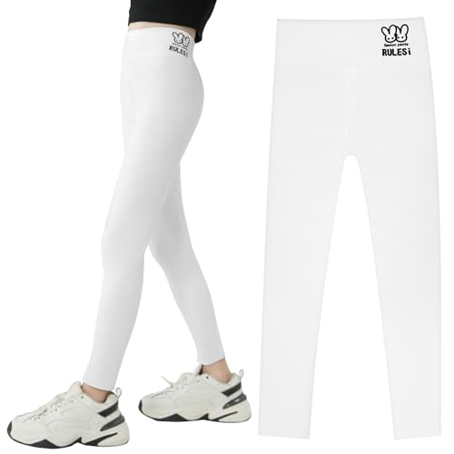 HOTUT Mädchen Leggings, High Waist Leggins Sportleggins, Basic Lang Hosen, Weich Elastisch für Tanz Yoga Alltag - Weiß