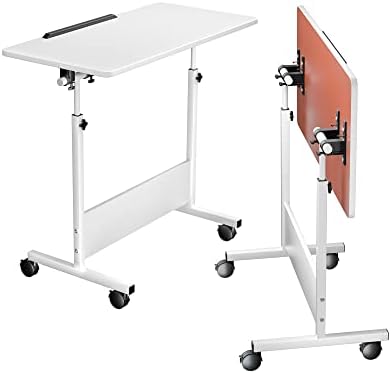 Height Adjustable Folding Table, Mobile Small Laptop Desk, 180° Flip Home Standing Desk, 31.5"x19.6" White Desktop Adjustable Office Desk (Adjustable Height: 25-34 Inches)