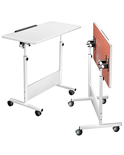 Height Adjustable Folding Table, Mobile Small Laptop Desk, 180° Flip Home Standing Desk, 31.5"X19.6" White Desktop Adjustable Office Desk (Adjustable Height: 25-34 Inches) #TOP3