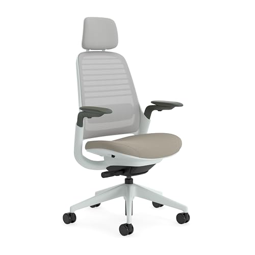 Steelcase Series 1, silla de oficina ergonómica con sujeción lumbar, brazos 4D y reposa cabeza regulables, respaldo de malla Trufa; Fabricado en Europa