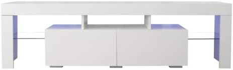 Soporte de TV blanco moderno, soporte de TV LED de 20 colores con luces de control remoto