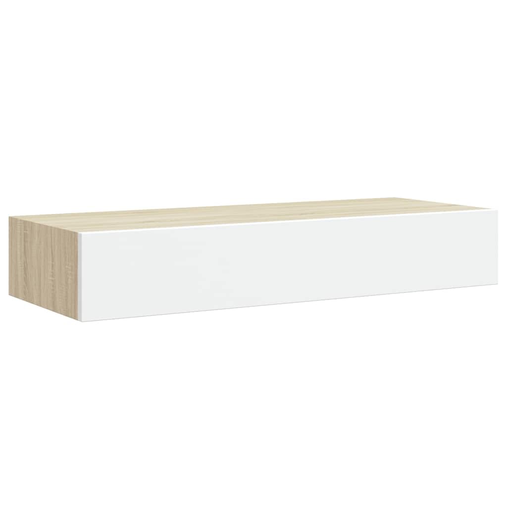 Estante de Pared con cajón de MDF (Roble y Blanco, 60 x 23,5 x 10 cm), Mobiliario Estanterías Estantes y estanterías, Marrón, 5kg