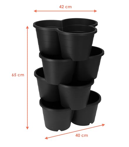 Spetebo Kartoffel und Tomaten Anzucht Pflanzturm 65 x 42 cm - 4er Set - Kunststoff Säulentopf in anthrazit stapelbar - Garten Deko Blumensäule Kräuterbeet Blumentopf Kartoffelturm