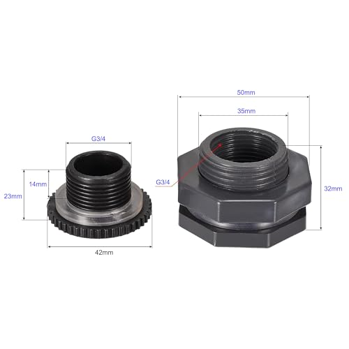 MACHSWON PVC Bulkhead Tank Adapter with Plug Fitting G3/4 Thread for Rain Barrels Water Tank Aquariums Ponds 3 Set - Image 2