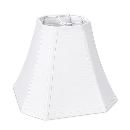 Image of 1-Pack White Square Cut Corner Lamp Shades, 6.5 inch Top x 13 inch Bottom x 10.8 inch Height, Spider Fitter - Medium Shade for Table Lamps, Foldable Bell Fabric Lampshade, Modern & Minimalist Home Decor.
