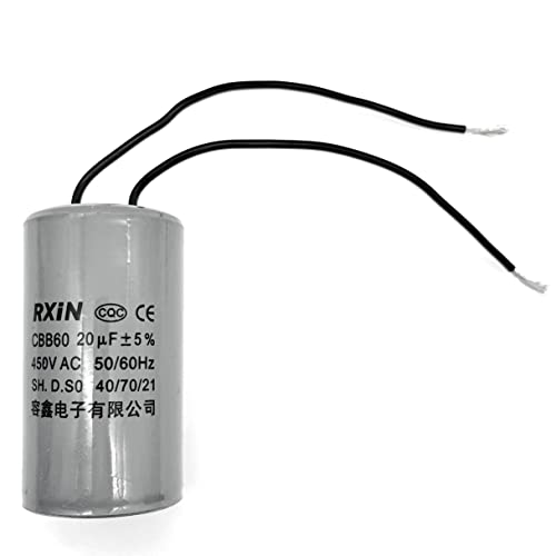JZK CBB60 20uF 450V AC Capacitor, Motor Start/Run Capacitor, Polypropylene, Round, 75x41mm, 14cm Wire, 50/60Hz, 40/70/21