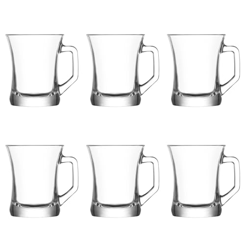 vienberg 6tlg. Teegläser-Set mit Henkel 225ml aus hochwertigem Glas Ideal für Heißgetränke, Kakao, Latte Macchiato und Cappuccino spülmaschinengeeignet