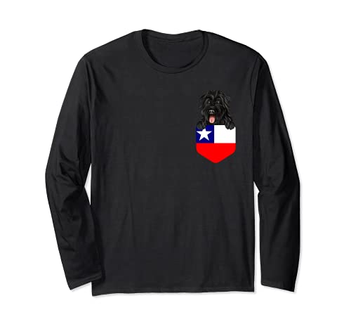 Chile Flag Bouvier des Flandres Dog In Pocket Long Sleeve T-Shirt, Black