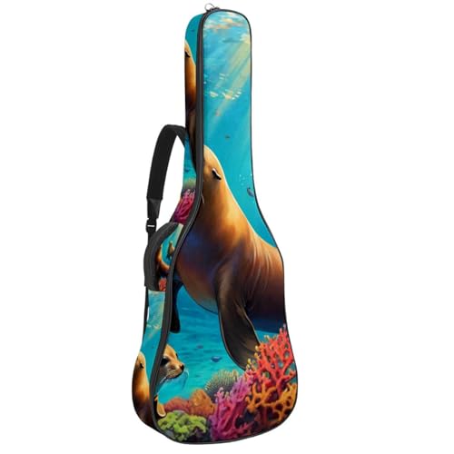Housse guitare acoustique rembourrée lion de mer avec plusieurs poches
