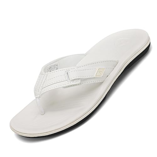 SAGUARO Flip Flops Herren Zehentrenner Rutschfest Badelatschen Sommer Zehensandalen Duschlatschen Bequeme Zehenstegpantolette Strandschuhe Outdoor Sandalen für Pool Strand Beach Weiß,Gr.42