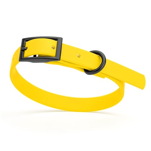 Image of Dogline Biothane Waterproof Dog Collar Strong Coated Nylon Webbing with Black Hardware Odor- Proof for Easy Care Easy to Clean High Performance Fits Small Medium or Large Dogs, Lemon Yellow