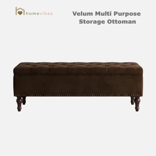 Image of Velum 3 Seater Sofa for Living Room & Office | Premium Fabric Upholstery | Solid Wood Frame | Comfortable Seating | 3 Years Warranty (Dark Brown, Storage Ottoman)