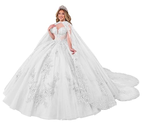 Lace Appliques Quinceanera Dress with Cape Glitter Beaded Ball Gown Puffy Strapless Sweet 16 Dress Vestidos de 15 años