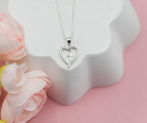 Cherished Moments Girl's Sterling Silver First Communion "Dancing Cross" Heart Necklace3