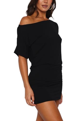 Women's Off The Shoulder Short Sleeve Casual Bodycon Mini Dress 2025 Summer Club Party Cocktail T Shirt Dresses2
