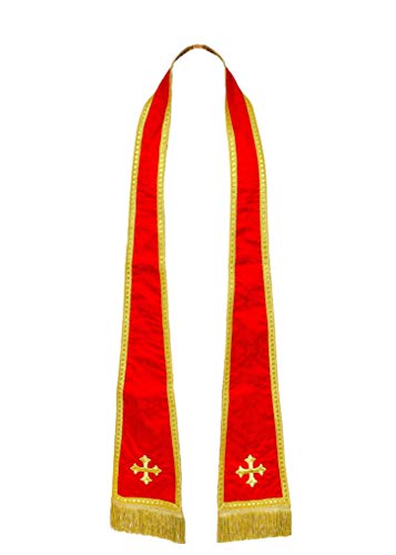 REVERSIBLE LONG CLERGY VISITATION STOLE WITH EMBROIDERY(RED/WHITE/GOLD) STYLE SMQ2019 (RED/WHITE)