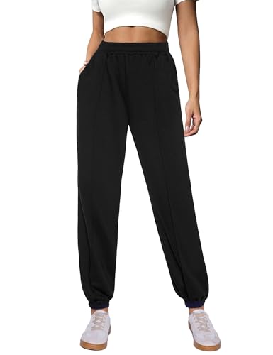 Demegimi Pantalones de Chándal para Mujer Algodón Pantalones Deportivos Mujer Ajustable de Mujer con Bolsillos Laterales