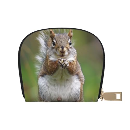 Red Squirrel Printed Credit Card Wallet for Women Men Cute Zipper Card Cases Holder Mini Coin Purse with 12 Card Slots