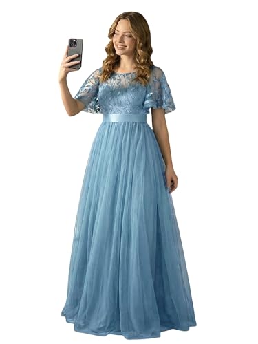Ever-Pretty Sequin Formal Prom Dresses for Women Ruffle Sleeves Empire Waist A-Line Long Mother of...