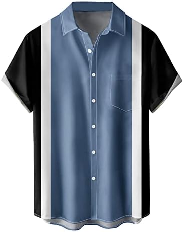 2023 Summer Men's Short Sleeve Button Down Bowling Shirts Hawaiian Casual Printed Beach Shirt Summer Regular Fit Top B1358 Blue