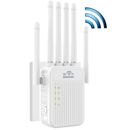 Répéteur WiFi Puissant sans Fil,amplificateur WiFi de dernière Technologie avec 6 antennes Couvrant Une superficie de 10000 sq.ft,2 Ports LAN,répéteur...