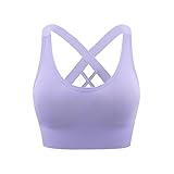 Generisch Top S Damen-Sport-BH, einfarbig, überkreuzte Rückseite, hohe Intensität, schnell trocknend, atmungsaktiv, stoßfest, für Laufen, Yoga Yoga Top Damen (Purple, M)