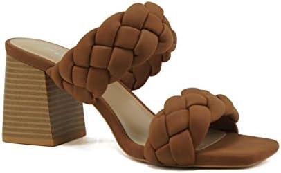 Soda BUGGY ~ Women Double Braided Straps Casual Open Square Toe Fashion Slide Block Heel Sandal (7, Lt Cognac, numeric_7) | Image 3