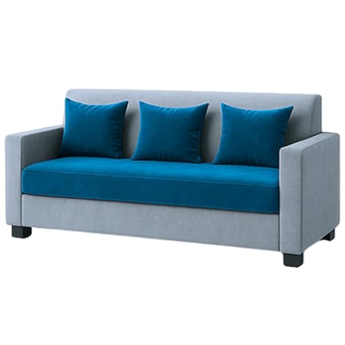 Image of Furny Lexman 3 Seater Fabric Sofa Set (Aqua Blue-Light Grey) | Soft Velvet Fabric | Modern Design | Comfortable Seating | Living Room Furniture