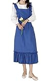Girls Women Pleated Cotton X Back Long Aprons Home Kitchen Garden Art Pinafore Florist Shop Overalls (Blue, 35Wx 42L)