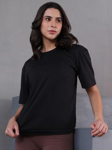 Image of CHKOKKO Oversized T-Shirt for Women Cotton Blend Soft Loose Fit Tshirt Top for Summer Half Sleeves Drop Shoulder Trendy Stylish Solid for Casual Streetwear, Outings or Travel