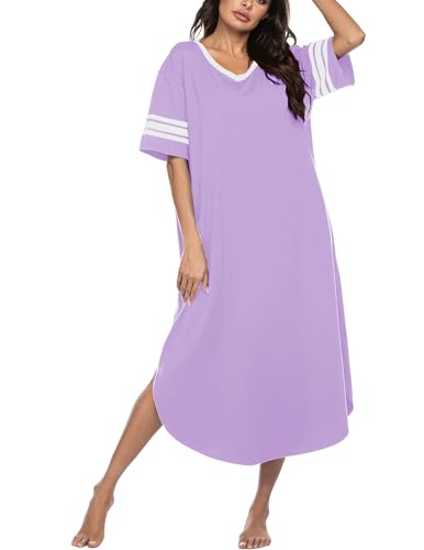 Robe de nuit longue col en V Ekouaer pour femme vêtement de détente ample S-4XL