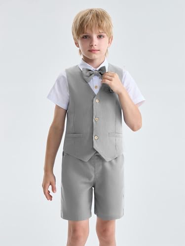 Image of LOLANTA Boys Linen Suit 4 Piece Summer Gentleman Outfit Kids Shorts Set