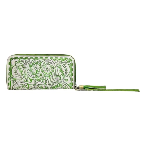 Myra Bag Western Leather Wristlet - Hand-Tooled Floral Wallet for Women with Tassel