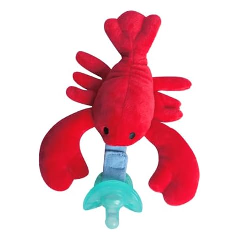 NiBaby Pacifier with Infant Plush Pacifier Holder, BPA Free Silicone Teether Soothie Snuggle Pacifier with Detachable Soft Hand-Hold Stuffed Animal for 0+ Months Newborn Baby All Ages (Lobster) Cover