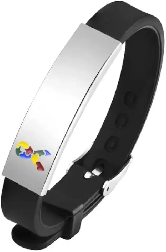 Pulseira Identificação Personalizada Criança Autista Autismo Cor:Preta
