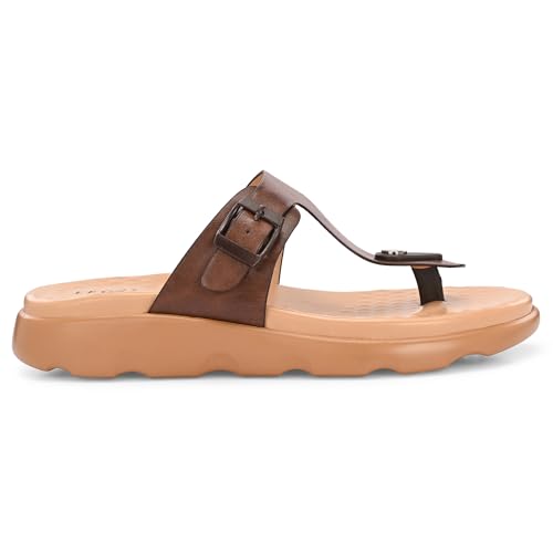 Image of Legwork Women's Orthopaedic T-Strap Thong Sandal | Acupressure Massage Footbed | EVA Cushioned Platform Sole | Doctor Arch Support | Adjustable Buckle Strap | Diabetic Friendly Flat Sandals for Women | UK 3-8 | Brown, Tan, Pink