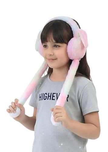 Cute Girls Moving Earmuffs with Jumping Bunny Ears | Soft Plush Winter Ear Warmers with Sound | Warm & Fun Faux Fur Headband for Kids & Women