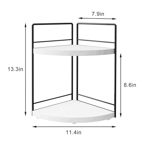 Image of 2-Tier Bathroom Corner Organizer Shelf, Wood & Metal Countertop Storage Rack, 2-Pack