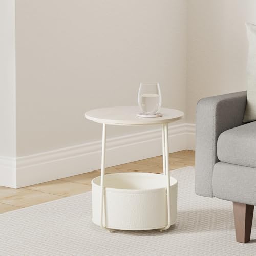 image for VASAGLE Small Round Side End Table, Modern Nightstand with Fabric Bask